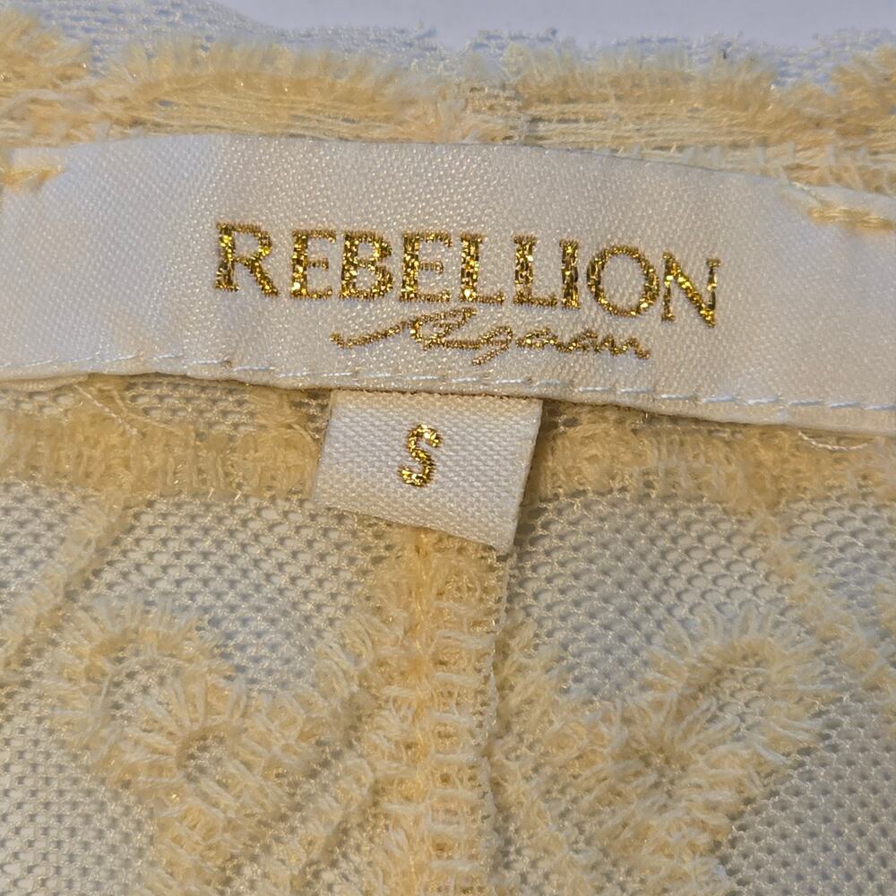 Rebellion Again Kimono Womens Small Yellow Sheer Embroidered Open Front Boho - Picture 3 of 8